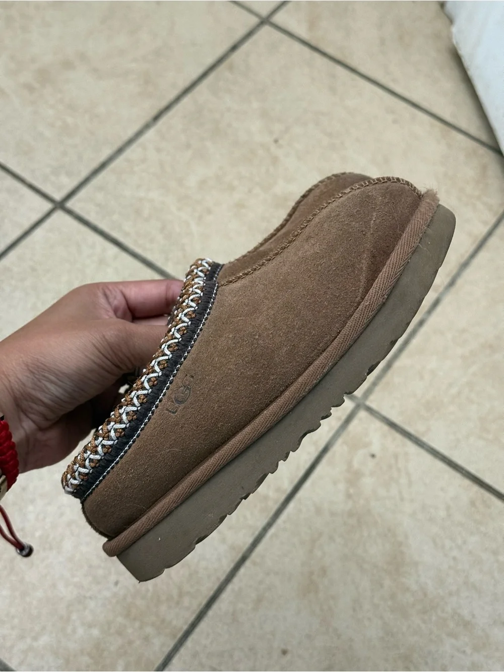 Kids UGG Chestnut Suede Braided-Trim Slip-On